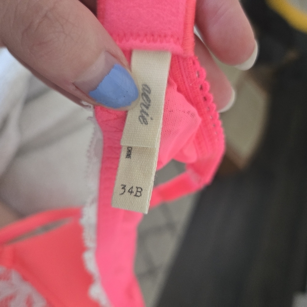 NWOT Aerie 34B Pink and White Lace Reese Demi Push Up Bra - Picture 4 of 5